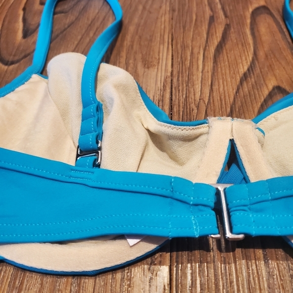 Victorias Secret Blue Teal Bikini Top Wired Mesh Twist Front Swim Beach Pool 34D - Picture 5 of 8